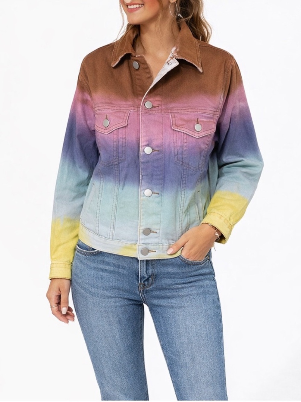 Lifted anchors multi colored gradient denim jacket medium